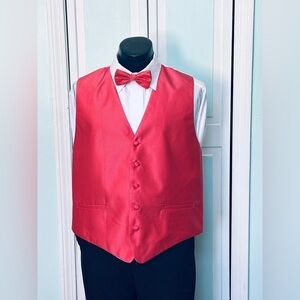Watermelon Pink Herringbone Closed Back Vest Wedding Prom Men’s XS X small